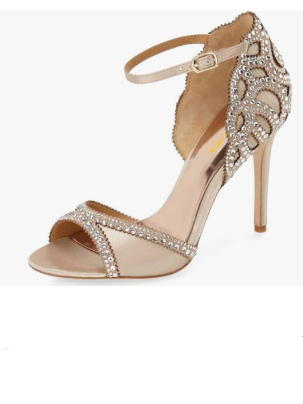 XYD Champagne Sandal Peep Toe D'Orsay Stiletto High Heel Rhinestone Studs Shoes